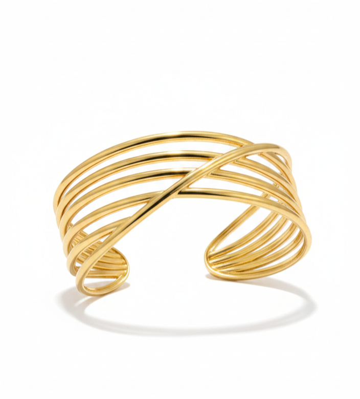 Gold Criss-Cross Cuff Bracelet – Minimalist Multi-Layer Bangle for Women