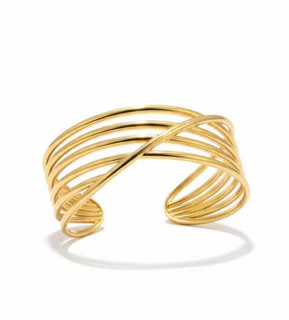Gold Criss-Cross Cuff Bracelet – Minimalist Multi-Layer Bangle for Women
