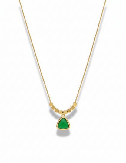Minimal Artisanal Gold Necklace with Green Gemstone Pendant