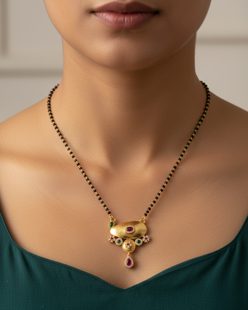Heritage Artisanal Mangalsutra with Ruby, Emerald & Floral Accents