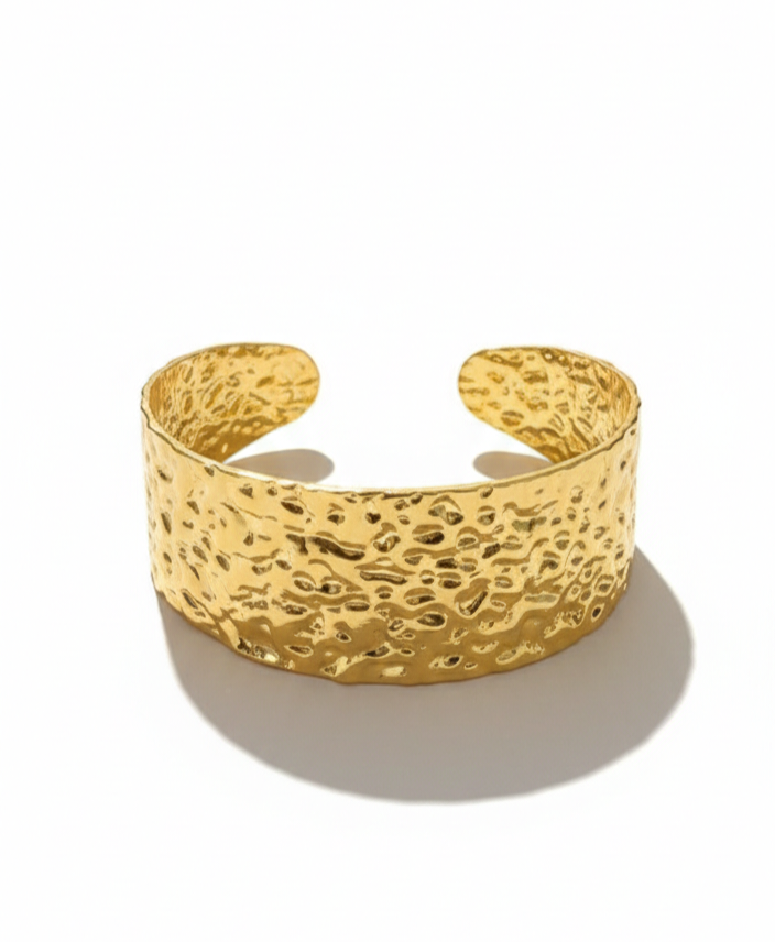 Gold Hammered Cuff Bracelet – Bold Textured Statement Bangle for Women