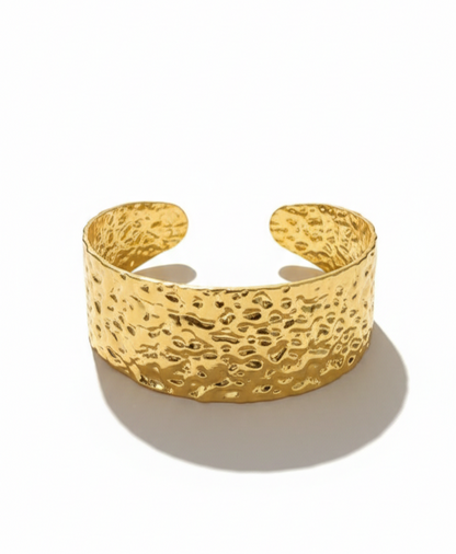 Gold Hammered Cuff Bracelet – Bold Textured Statement Bangle for Women
