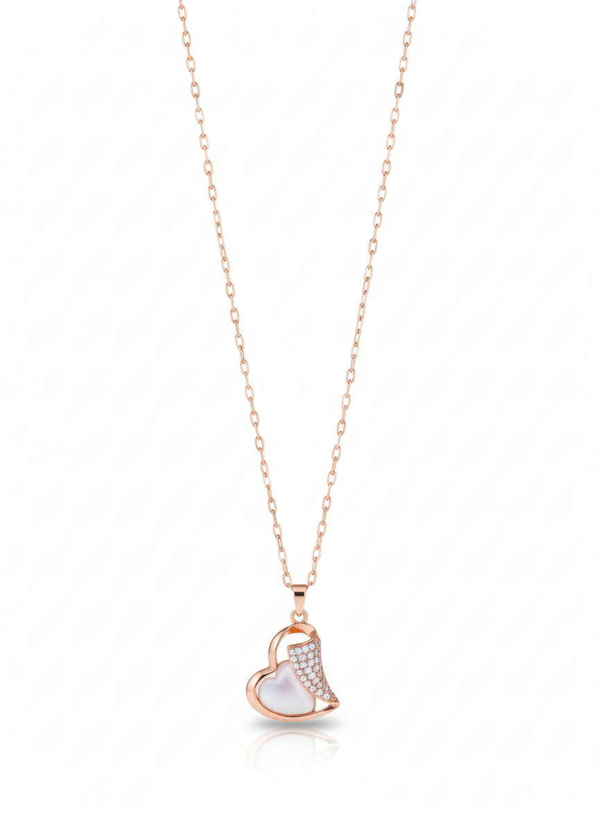 Rose Gold Heart Pendant Necklace with Diamond Accents
