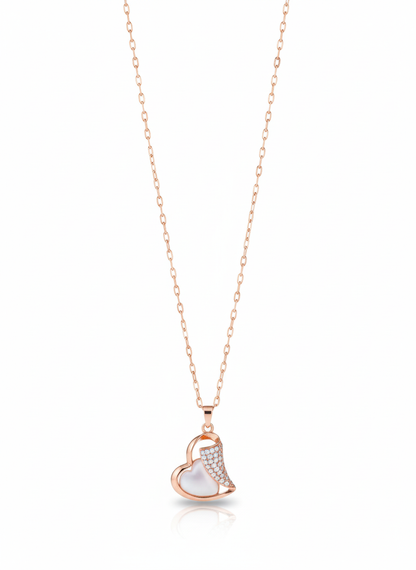 Rose Gold Heart Pendant Necklace with Diamond Accents