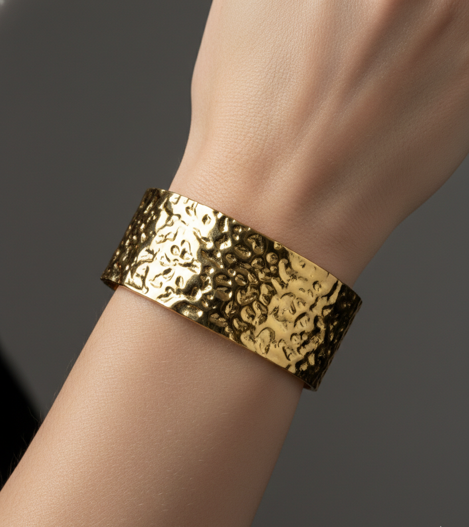 Gold Hammered Cuff Bracelet – Bold Textured Statement Bangle for Women