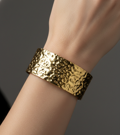 Gold Hammered Cuff Bracelet – Bold Textured Statement Bangle for Women