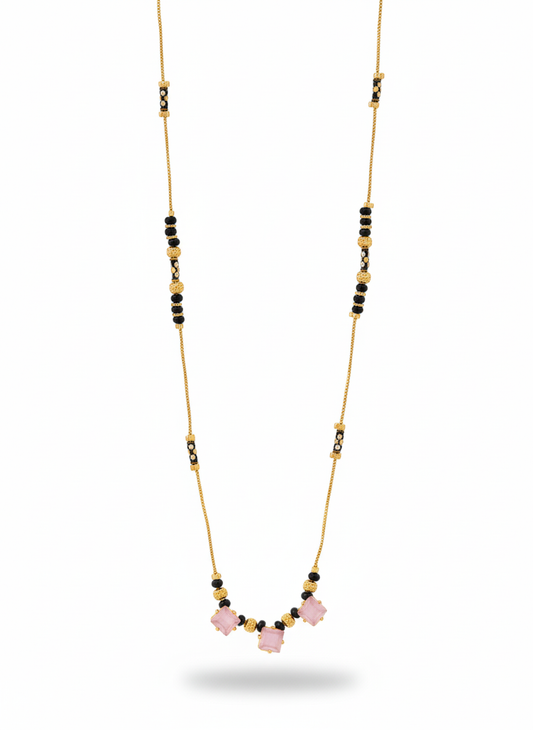 Elegant Pink Stone Mangalsutra Necklace with Black Beads – Gold Finish
