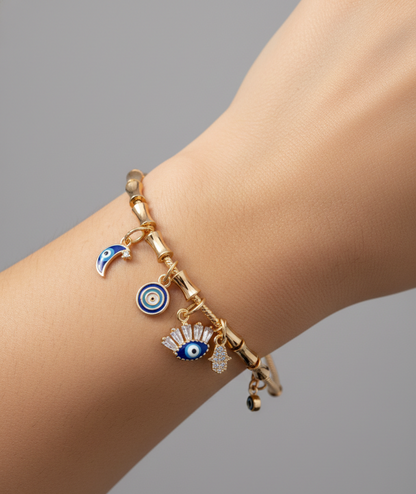 Artisanal Evil Eye Charm Bracelet in Gold Finish