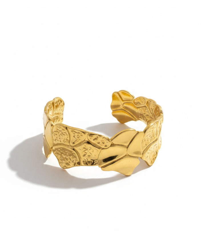 Gold Textured Statement Cuff Bracelet – Designer Abstract Open Bangle for Women
