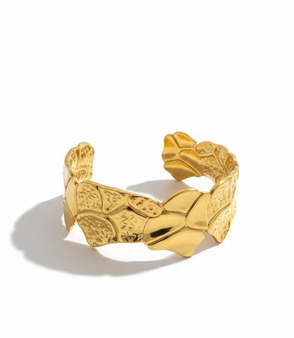 Gold Textured Statement Cuff Bracelet – Designer Abstract Open Bangle for Women