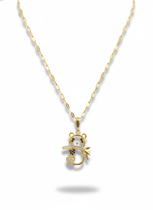 18K Gold-Plated Teddy Bear Heart Pendant Necklace for Women