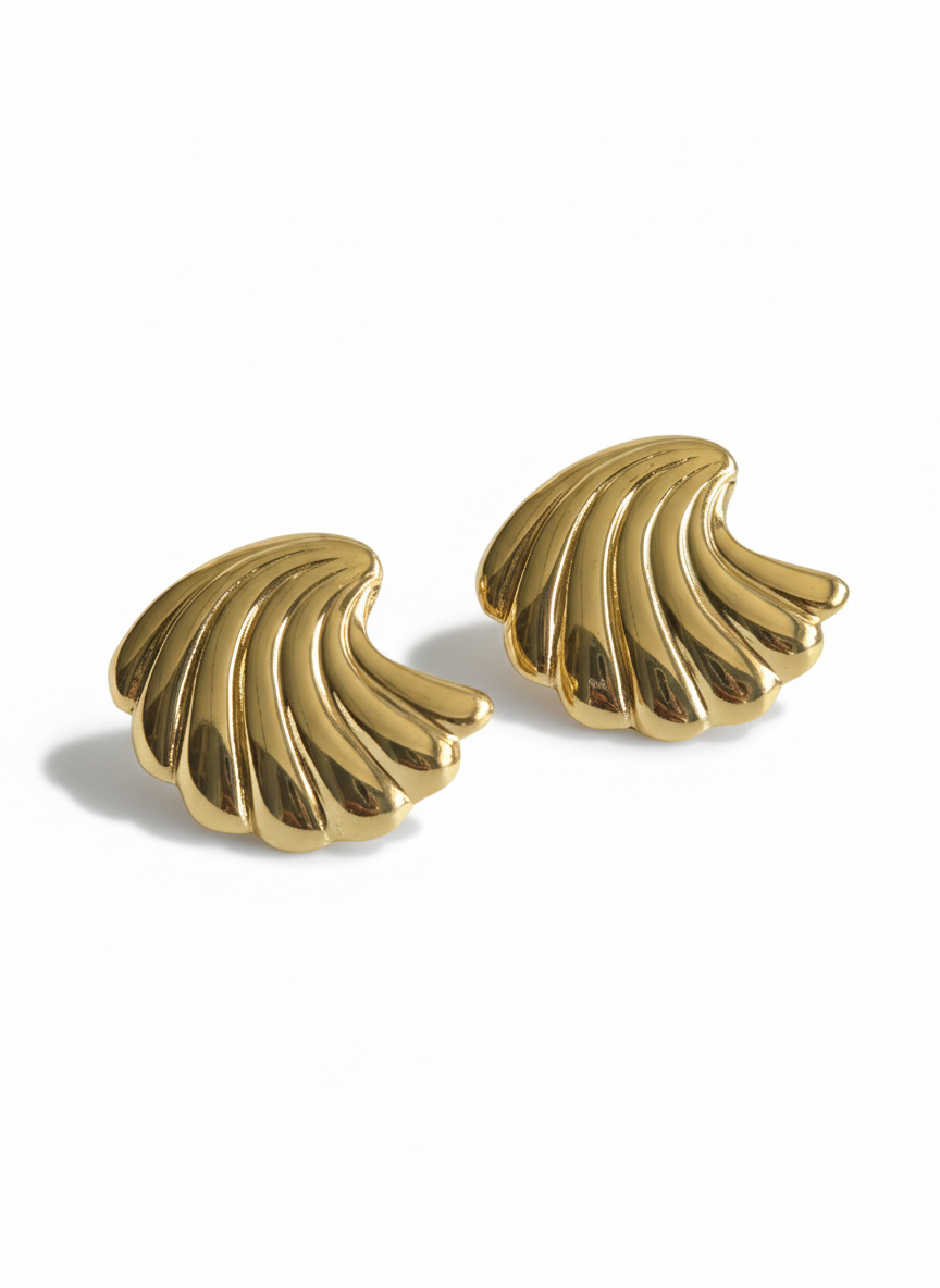 Handcrafted Gold Shell Stud Earrings – Sculpted Artisanal Design