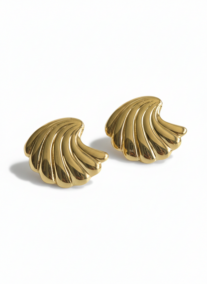 Handcrafted Gold Shell Stud Earrings – Sculpted Artisanal Design