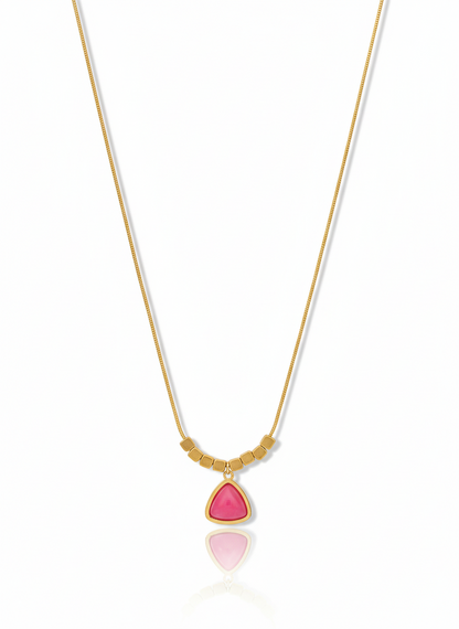 Pink Triangle Gemstone Minimal Gold Necklace – Handcrafted Artisanal Jewellery