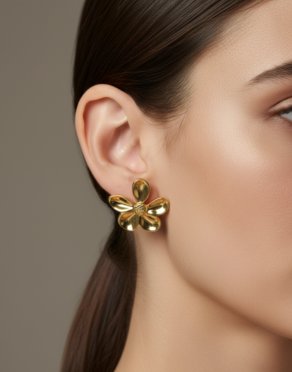 Handcrafted Gold Floral Stud Earrings – Minimal Artisanal Statement