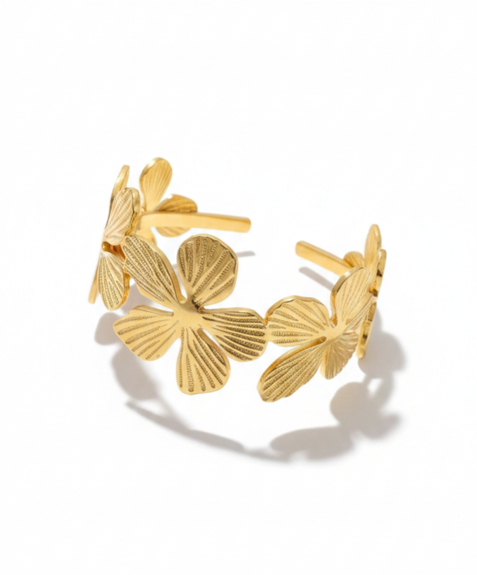 Golden Floral Statement Bracelet – Elegant Handmade Cuff for Women