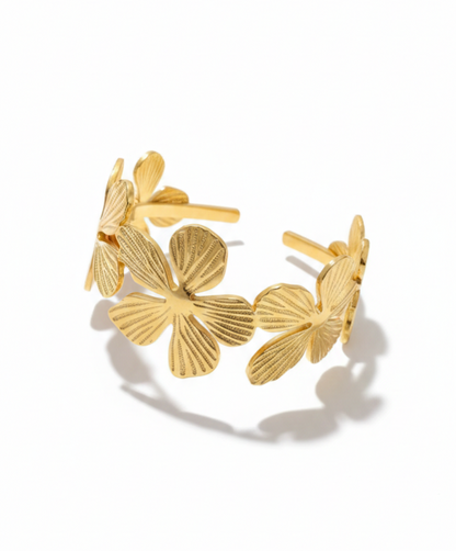 Golden Floral Statement Bracelet – Elegant Handmade Cuff for Women