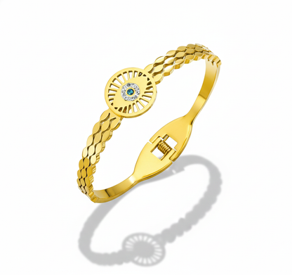 Gold-Plated Evil Eye Cuff Bracelet | Adjustable Designer Women Bracelet