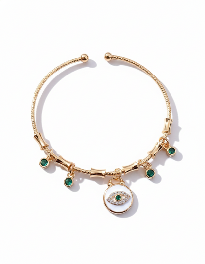 Handcrafted Artisanal Evil Eye Bracelet with Emerald Accents