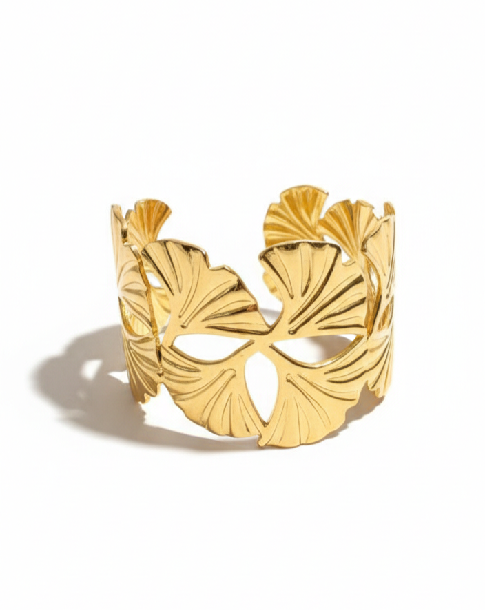 Gold Leaf Statement Cuff Bracelet – Bold Designer Open Bangle for Women