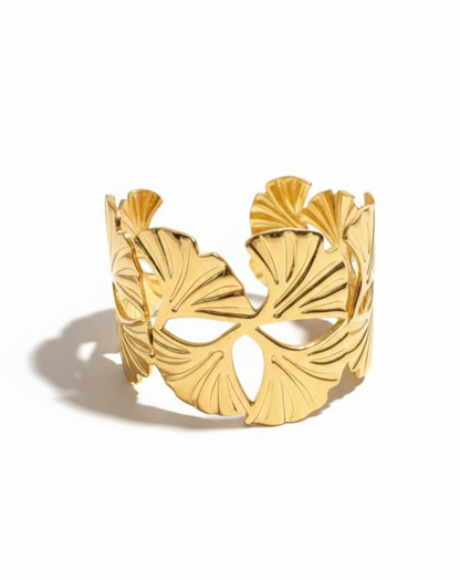 Gold Leaf Statement Cuff Bracelet – Bold Designer Open Bangle for Women