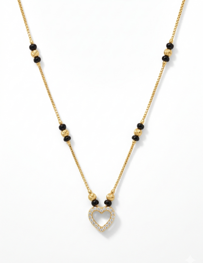 Heart Shape Gold Mangalsutra Necklace – Diamond Pendant Black Bead Necklace for Women