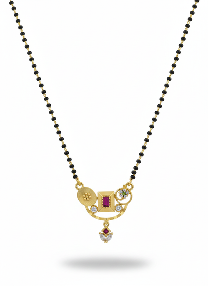 Modern Artisanal Gold Mangalsutra with Ruby & Diamond Accents