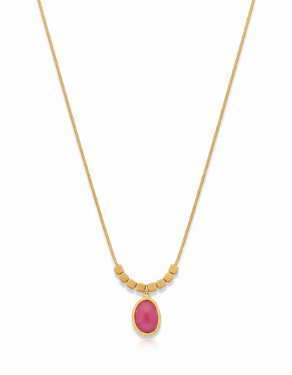 Pink Gemstone Minimal Gold Necklace – Handcrafted Artisanal Jewellery