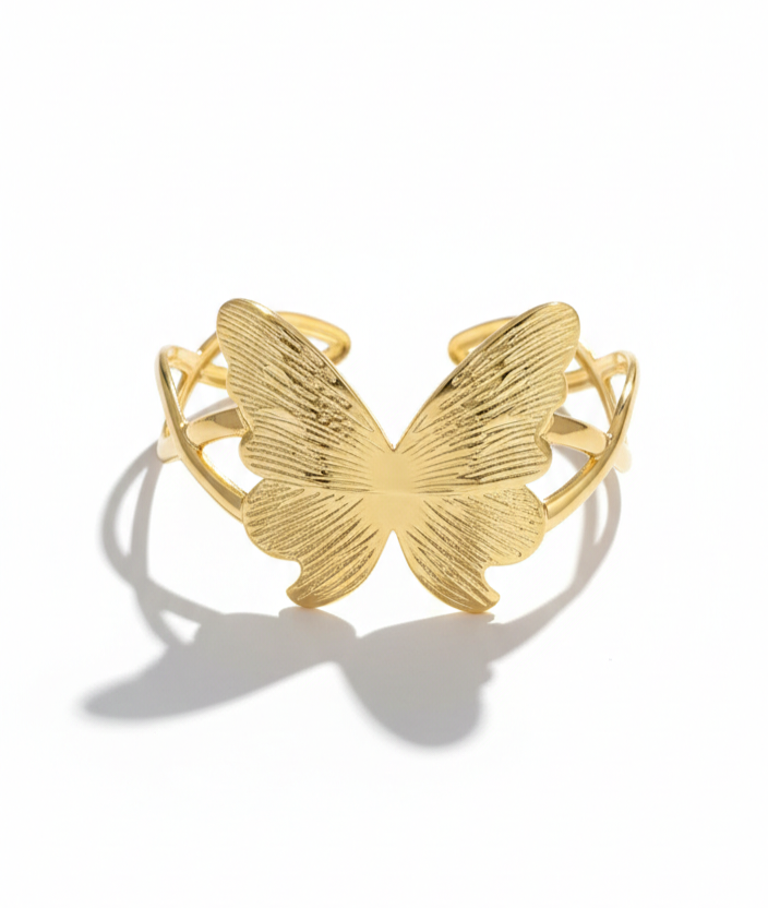 Gold Butterfly Cuff Bracelet – Elegant Designer Open Bangle for Women