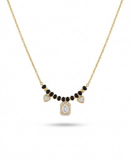 Diamond Charm Gold Mangalsutra Necklace – Modern Black Bead Pendant Necklace for Women