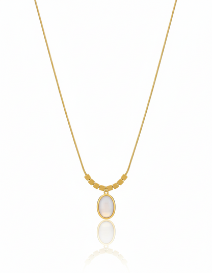 Oval White Gemstone Minimal Gold Necklace – Handcrafted Artisanal Jewellery