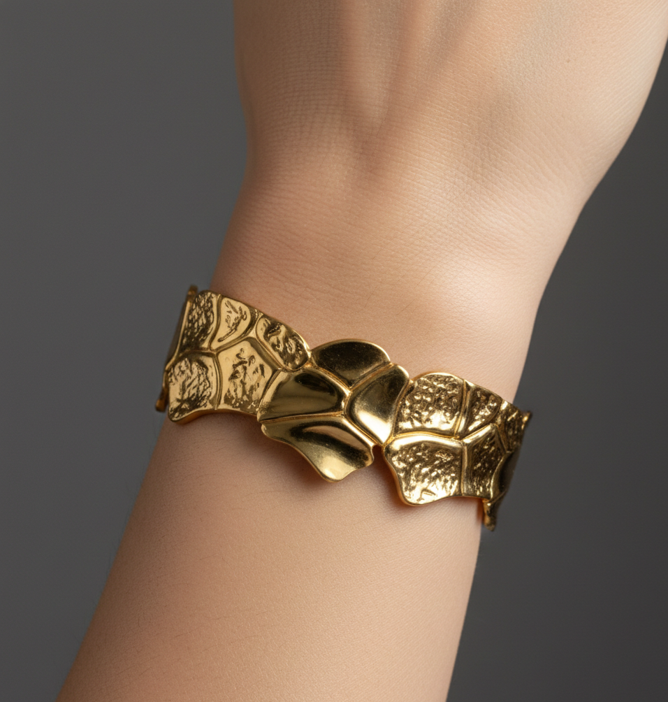 Gold Textured Statement Cuff Bracelet – Designer Abstract Open Bangle for Women