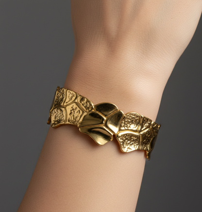 Gold Textured Statement Cuff Bracelet – Designer Abstract Open Bangle for Women