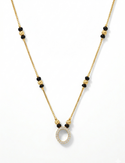 Modern Gold Mangalsutra Necklace – Minimal Black Bead Pendant Necklace for Women