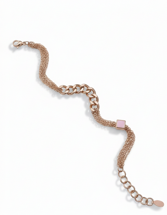 Rose Gold Chain & Mesh Bracelet with Pink Square Charm