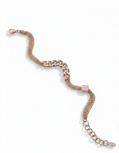 Rose Gold Chain & Mesh Bracelet with Pink Square Charm