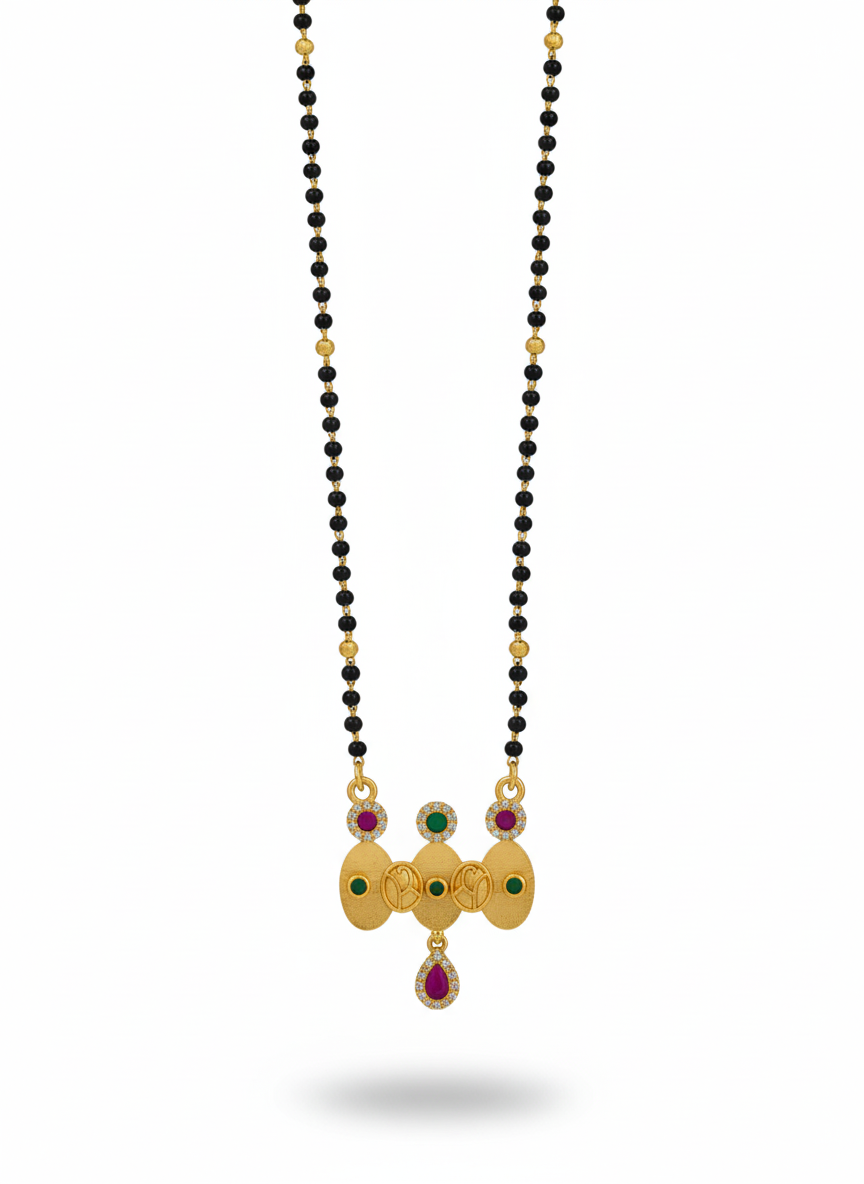 Handcrafted Artisanal Mangalsutra with Ruby & Emerald Accents