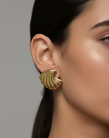 Handcrafted Gold Shell Stud Earrings – Sculpted Artisanal Design
