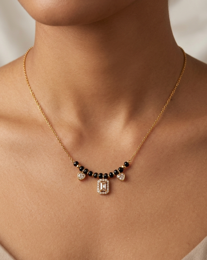 Diamond Charm Gold Mangalsutra Necklace – Modern Black Bead Pendant Necklace for Women