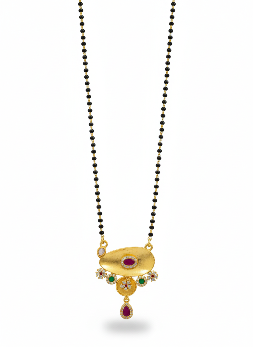 Heritage Artisanal Mangalsutra with Ruby, Emerald & Floral Accents