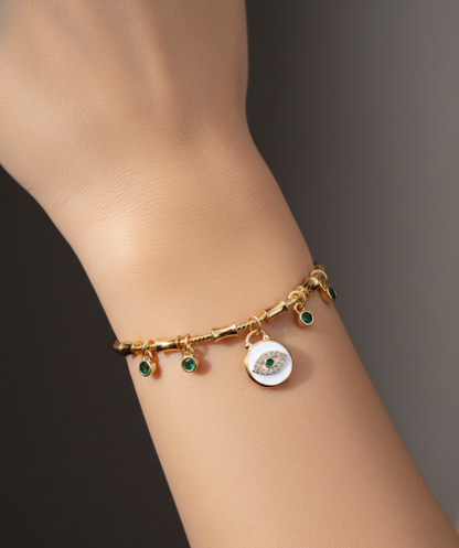 Handcrafted Artisanal Evil Eye Bracelet with Emerald Accents
