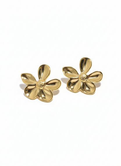 Handcrafted Gold Floral Stud Earrings – Minimal Artisanal Statement