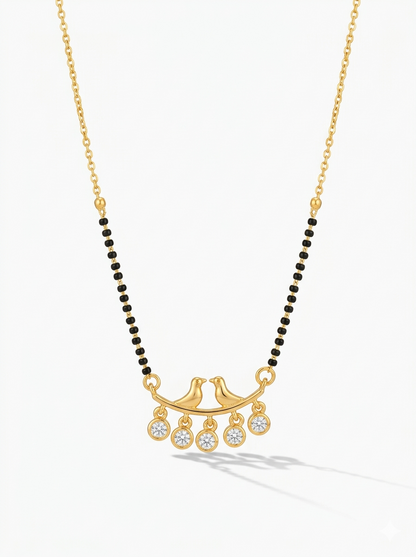 Love Birds Gold Mangalsutra Necklace – Diamond Pendant Black Bead Necklace for Women