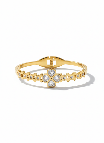 Gold-Plated Clover Crystal Cuff Bracelet | Elegant Women Bracelet