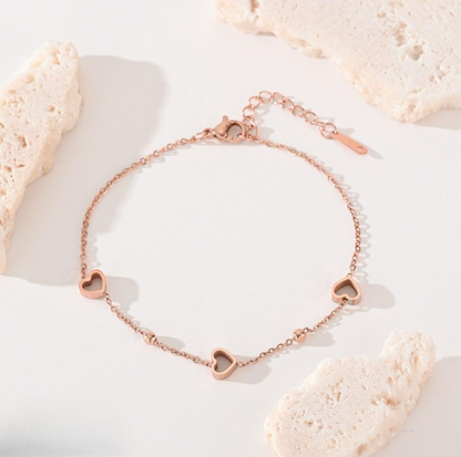 Heart Chain Rosegold Plated Bracelet | Artisanal Handmade Jewellery - Artisanal Jewellery