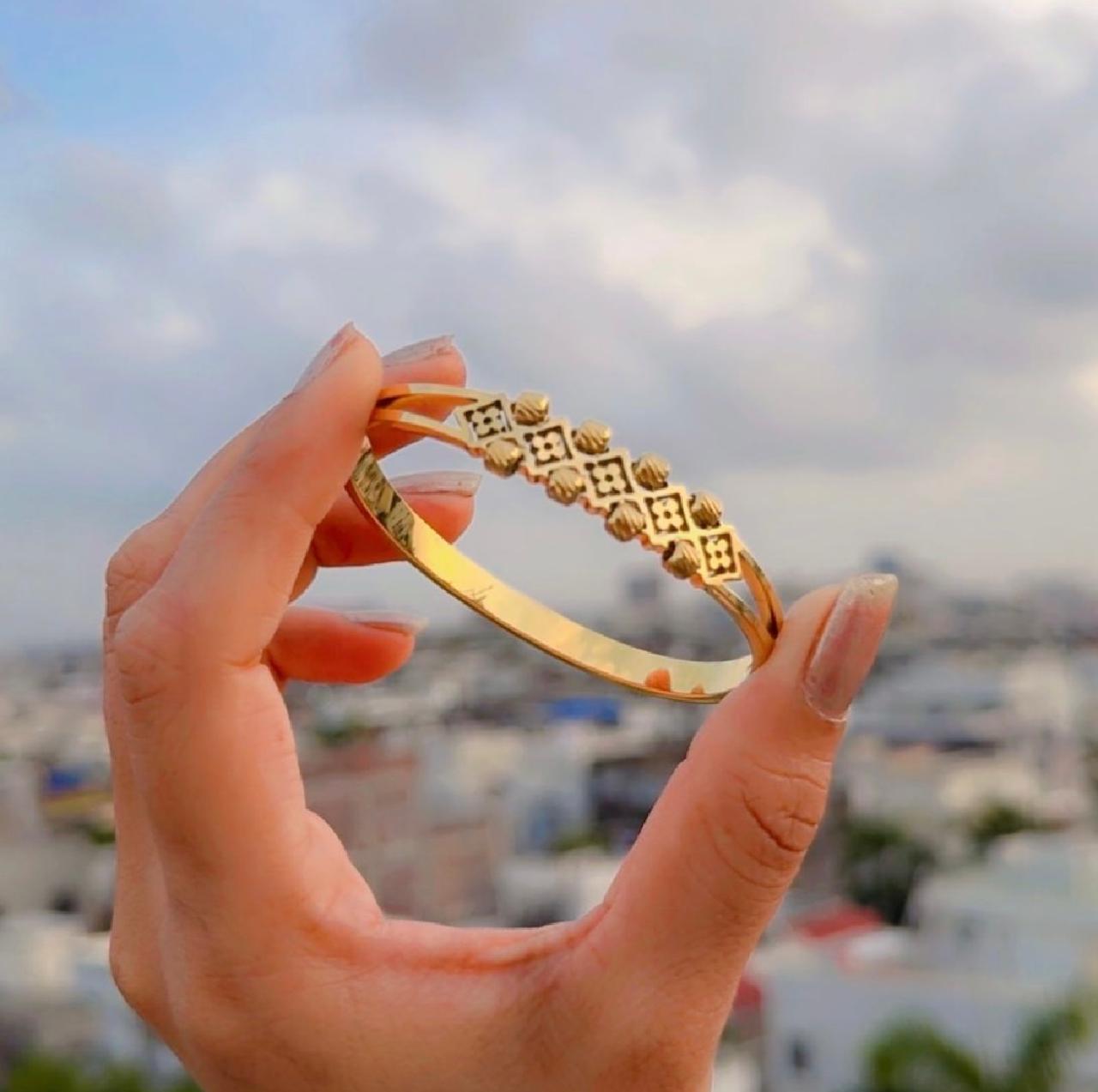 Rohini 18K Gold Plated Bracelet Kada | Artisanal Handmade Jewellery - Artisanal Jewellery