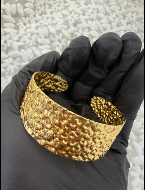 Gold Hammered Cuff Bracelet – Bold Textured Statement Bangle for Women