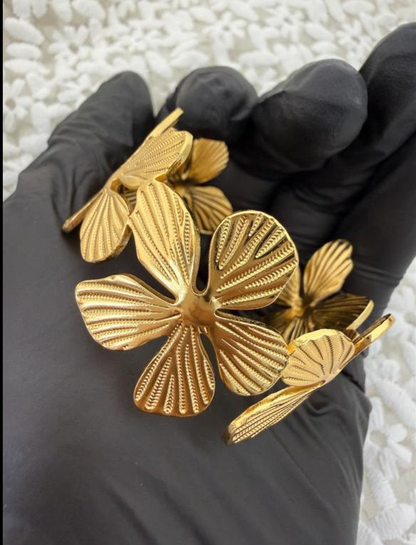 Golden Floral Statement Bracelet – Elegant Handmade Cuff for Women