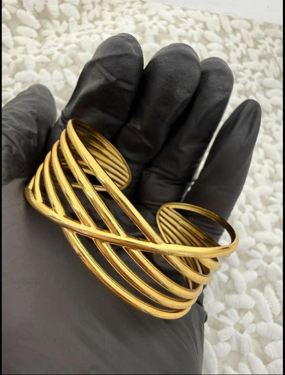 Gold Criss-Cross Cuff Bracelet – Minimalist Multi-Layer Bangle for Women