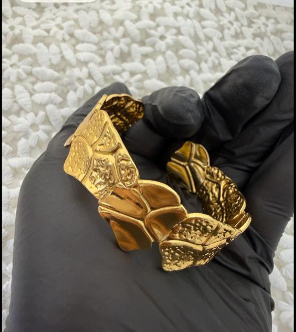 Gold Textured Statement Cuff Bracelet – Designer Abstract Open Bangle for Women